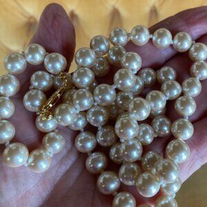 Vintage classic pearl necklace -20" long hand knotted cord